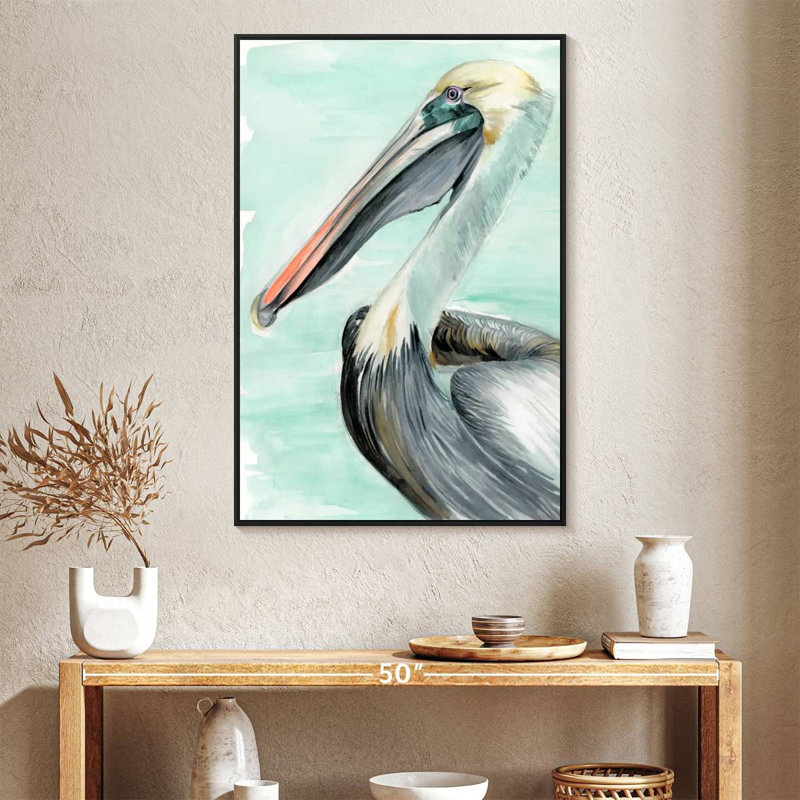 Pélican turquoise II, Cadre flottant noir, 27 po x 40 po