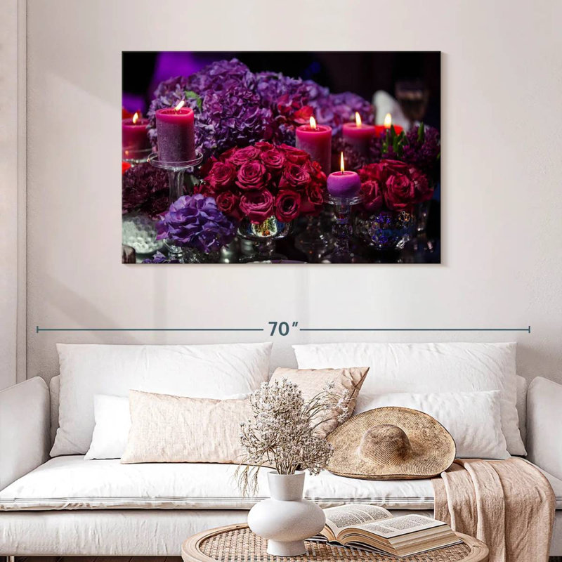 Harnek Purple Roses And Candles, 30" H x 45" W