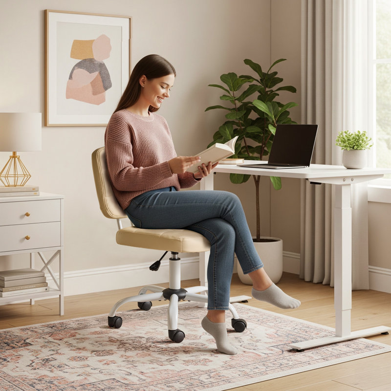 Chaise de bureau 22,1 po, Blanc laiteux, Blanc