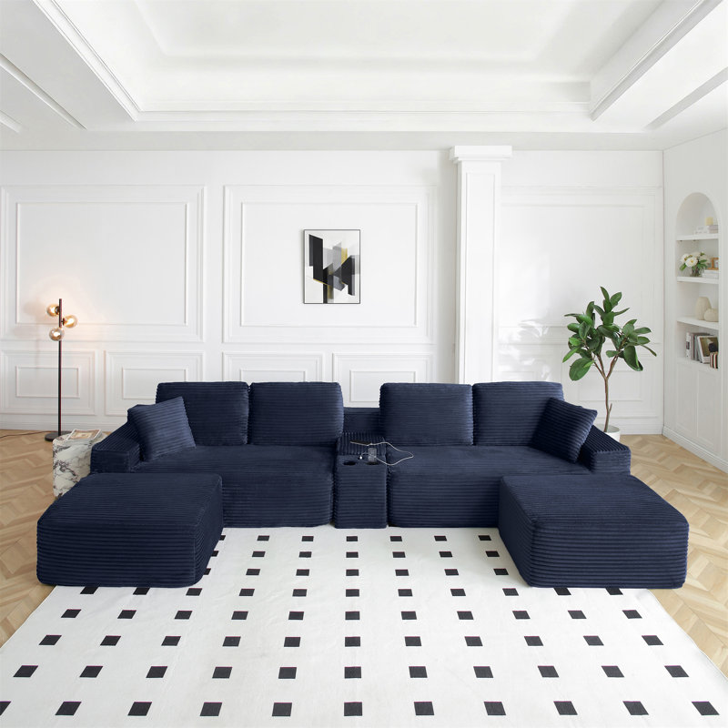 Canapé modulaire 125 "avec deux repose-pieds, Bleu