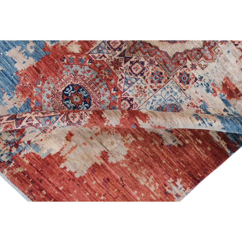 High-Quality Hand-Knotted Red And Blue Area Rug