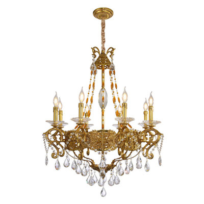 Élégant lustre à huit bras avec des prismes de cristal en laiton décorations florales pour la décoration de la maison et de l'espace de vie