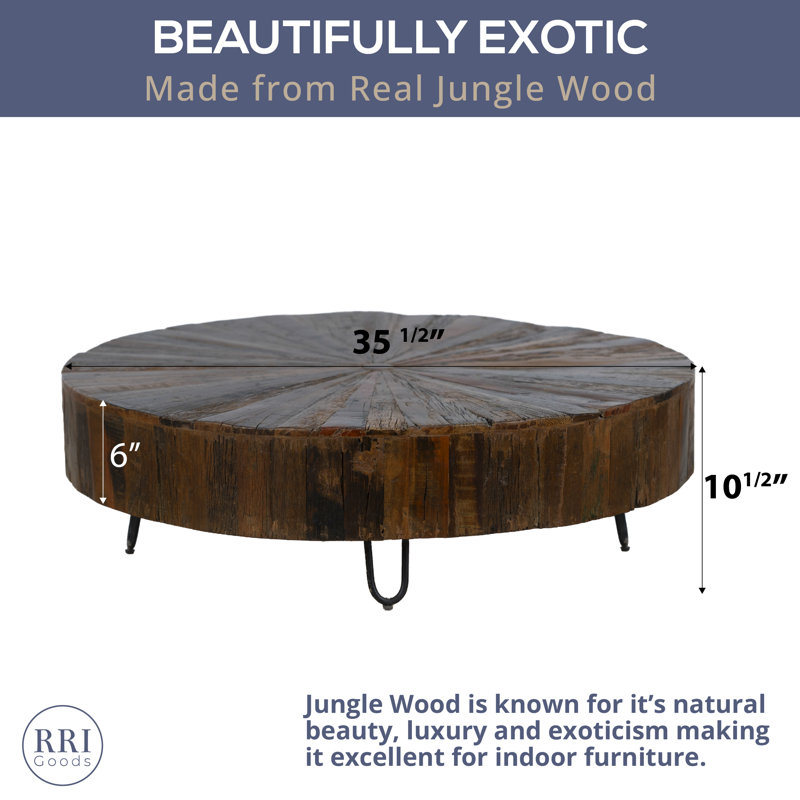 Table basse ronde contemporaine en bois massif de style jungle - Élégance fabriquée à la main