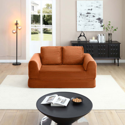 2-In-1 Folding Convertible Sofa Bed With Pull-Out Mechanism, Modern Corduroy Upholstered Modular Loveseat For Living Room And Guest Use