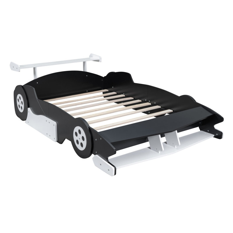 Lit plateforme moderne en forme de voiture avec roues, cadre de lit moderne pour chambre d'amis, Noir