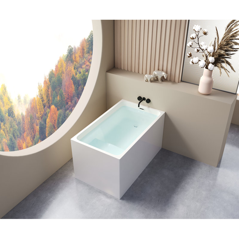 43" x 27" Acrylic Freestanding Soaking Tub with Seat, Square Shape, cUPC Certified, Chrome Drain & Overflow, Yes