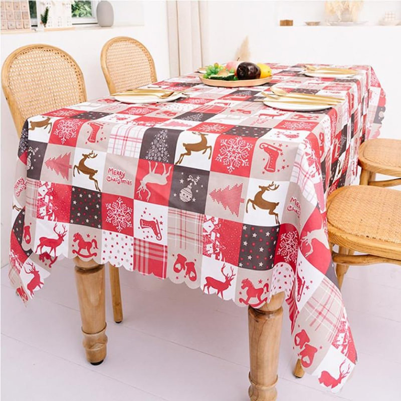 Nappe de Noël rectangulaire de 59 x 71 pouces, nappe lavable à la machine pour les décorations de fête de Noël, décorations de pique-nique, style A
