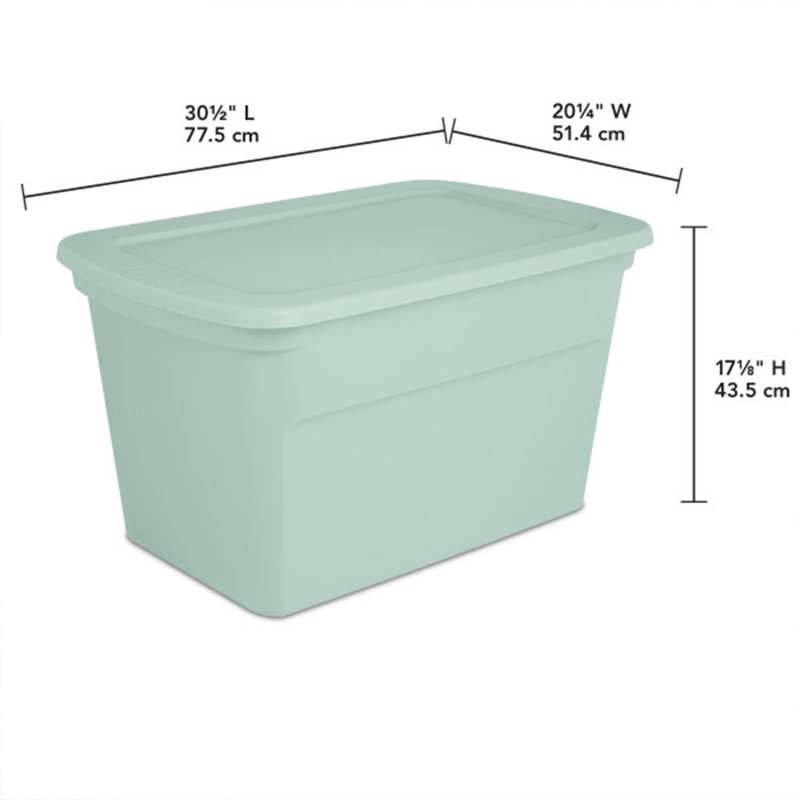 Sterilite 30 Gal Latch Tote with Handle for Home Storage, Mindful Mint (18 Pack)