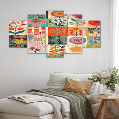 Patchwork de fleurs de prairie rétro - ensemble de 5 fleurs sauvages
