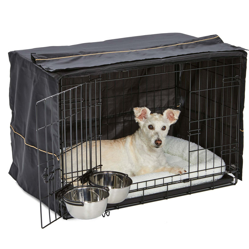 MidWest Homes for Pets iCrate Dog Crate Starter Kit / Includes Dog Crate, Bed, 2 Bowls, Crate Cover