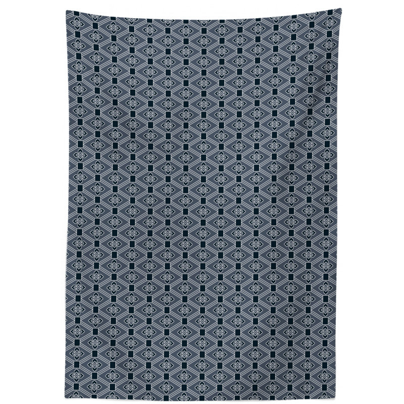 Japanese Dining Room Kitchen Tablecloth, 84" L x 60" W, Dark Blue/Black Geometric