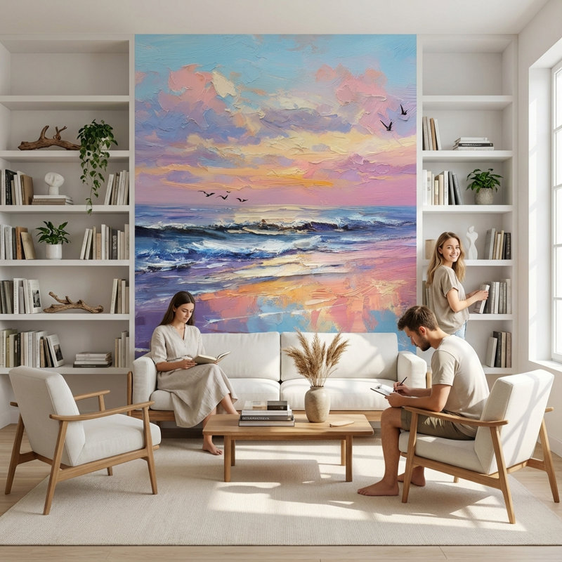 Papier peint amovible décor marin Seascape Sunset, 160 po x 108 po, Non tissé