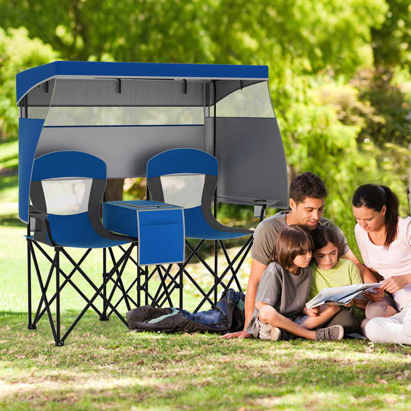 2-Person Portable Loveseat Double Beach Chair Oversized Folding Camping Chair, Blue