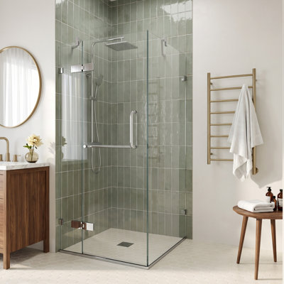 Cabine de douche à charnière sans cadre avec verre transparent 3/8 de l 34 po x P 34 po x H 73 po Monteray