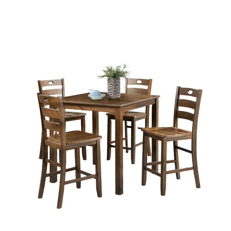 Ensemble de table de salle à manger de style transitionnel 5 pièces avec table carrée et chaises à lattes pour une expérience de repas polyvalente