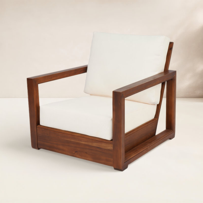 Chaise de patio en bois d'acacia avec coussins Donnie, Moka