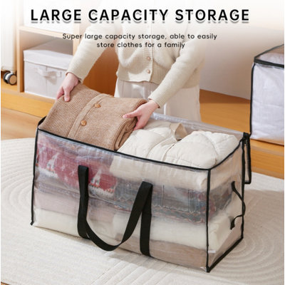 Heavy Duty Waterproof Moving Bags, 8-Pack Clear Foldable Storage Totes, Extra Large 88L Capacity Equipped with Zippers & Handles, Ideal for College Dormitory Use and Daily Storage