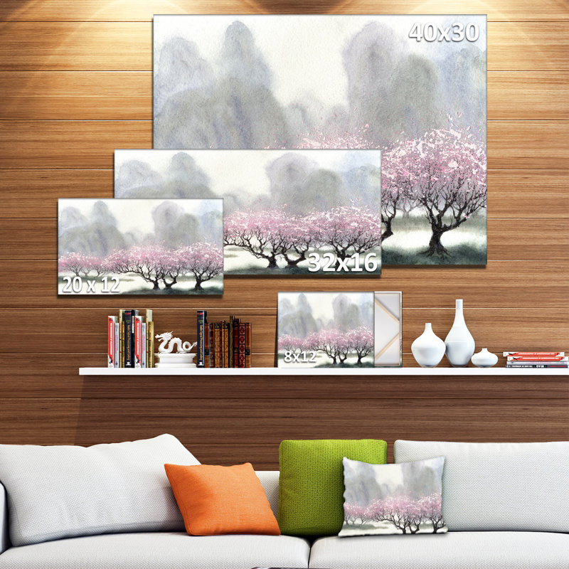 «Flowering Trees at Spring Landscape», reproduction d'art sur toile tendue, H 30 po x l 40 po x P 1 po, Métal