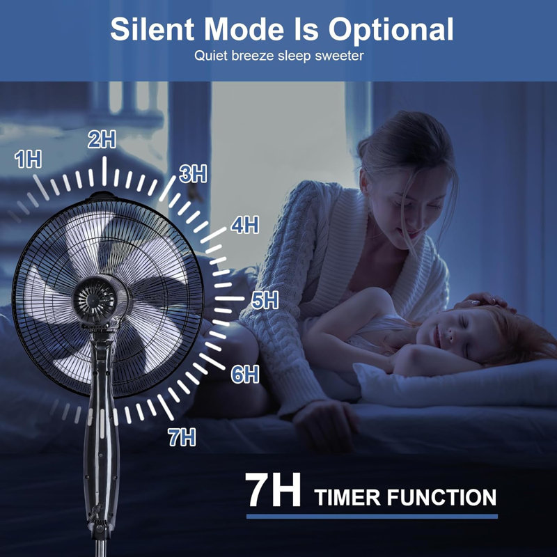 Black Adjustable Height Oscillating Floor Fan with Remote Control