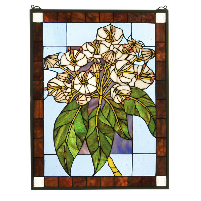 Revival Mountain Laurel Stained Glass Window Panel