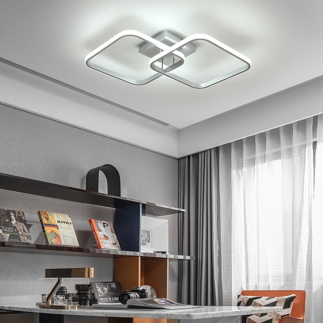 64Cm Silver Square LED Dimmable Flush Mount Ceiling Light With Remote
