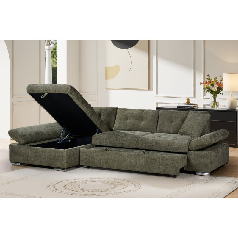 Aayush 4 Seater Sofa Bed, Green, Left Hand Facing