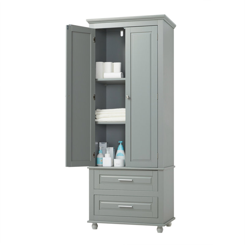 Tall Storage Cabinet With Two Drawers For Bathroom/Office