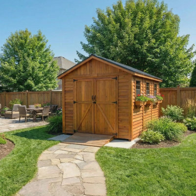 8 ft. W x 12 ft. D Cedar Wood Storage Shed with Metal Roof