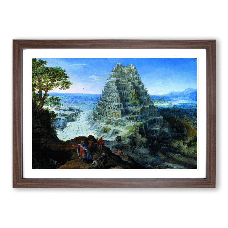 Babel by Pieter Bruegel the Elder - Picture Frame Painting, Walnut Framed, 27cm H x 36cm W x 2cm D