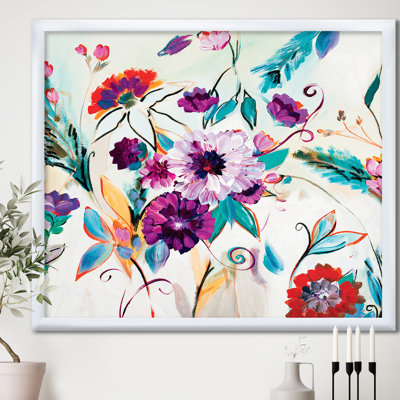 «Abstract Purple and Red Farmhouse Flowers», reproduction sur toile encadrée