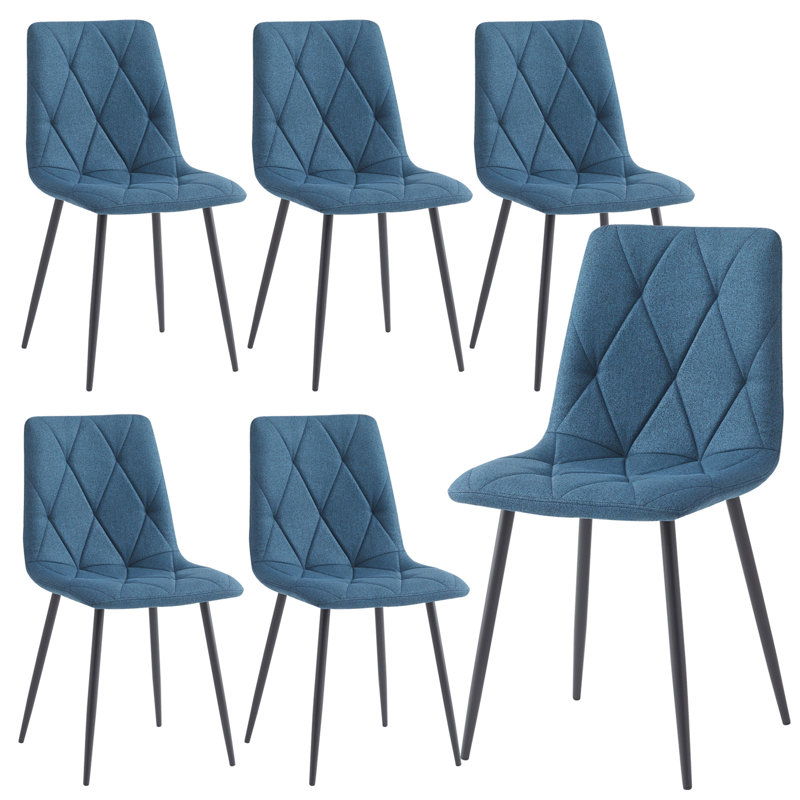 4 Pieces Upholstered Side Chair High Back Dining Chair With Metal Legs, 4, Blue
