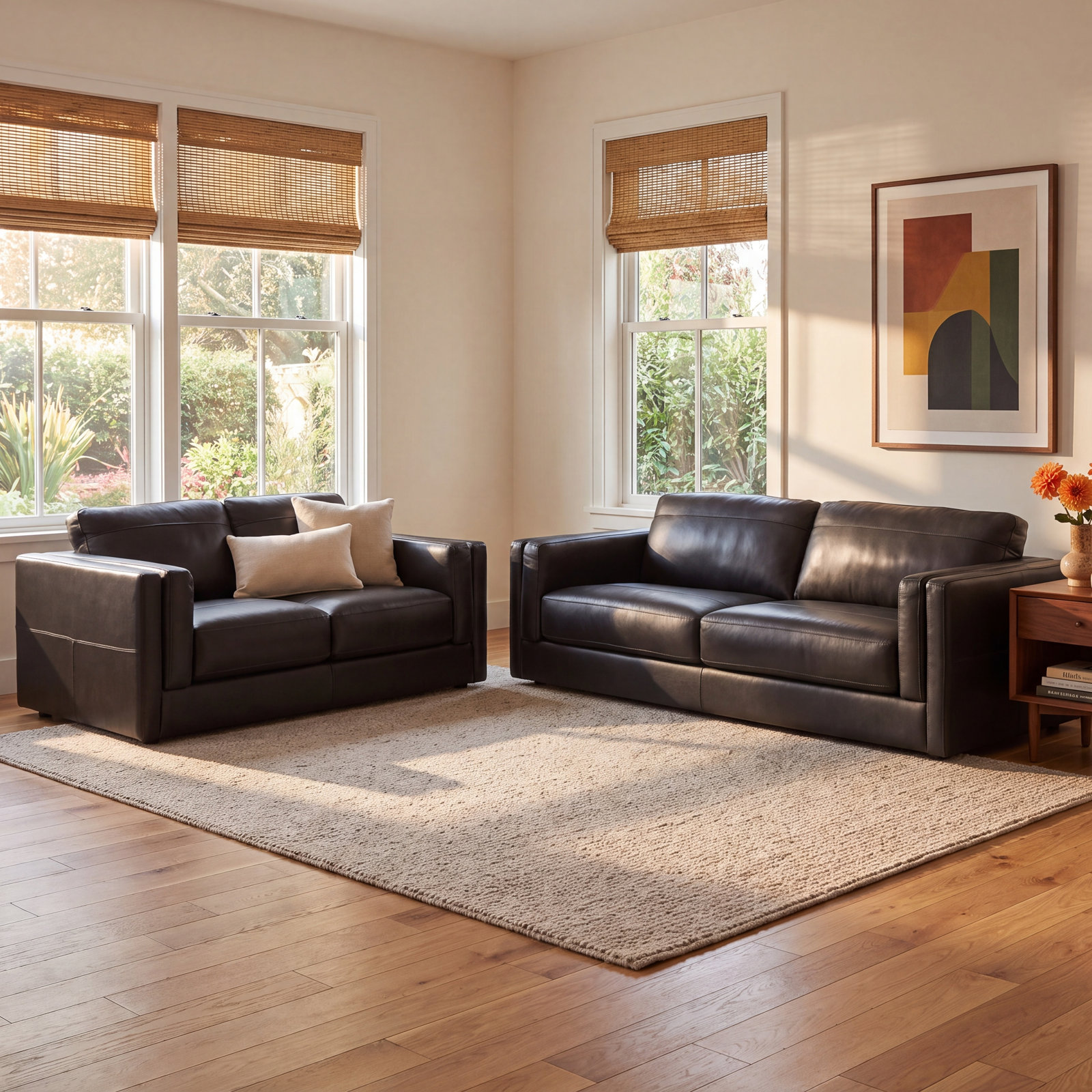 2-Piece Top Grain Leather Living Room Set