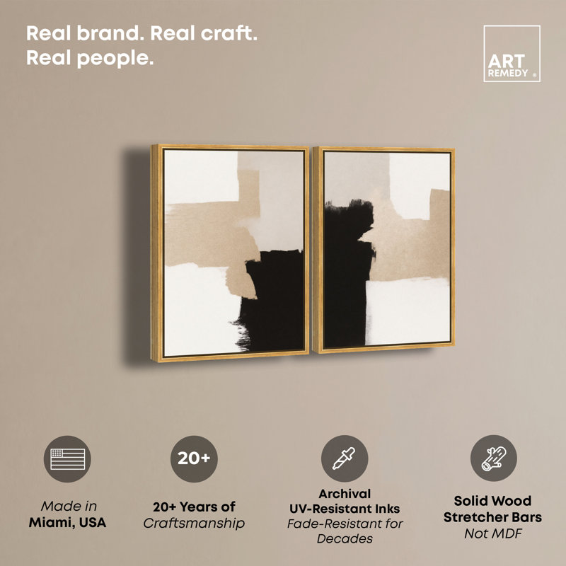 «Neutral Beige White Minimalist Set» par Art Remedy, H 24 po x l 16 po, Cadre flottant doré