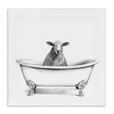 Wooly Sheep in Bath Tub Farm Animal Bathroom by Victoria Borges - Painting Print
