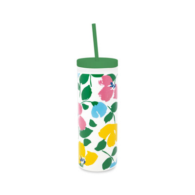 Acrylic Tumbler With Straw, Painterly Bouquet