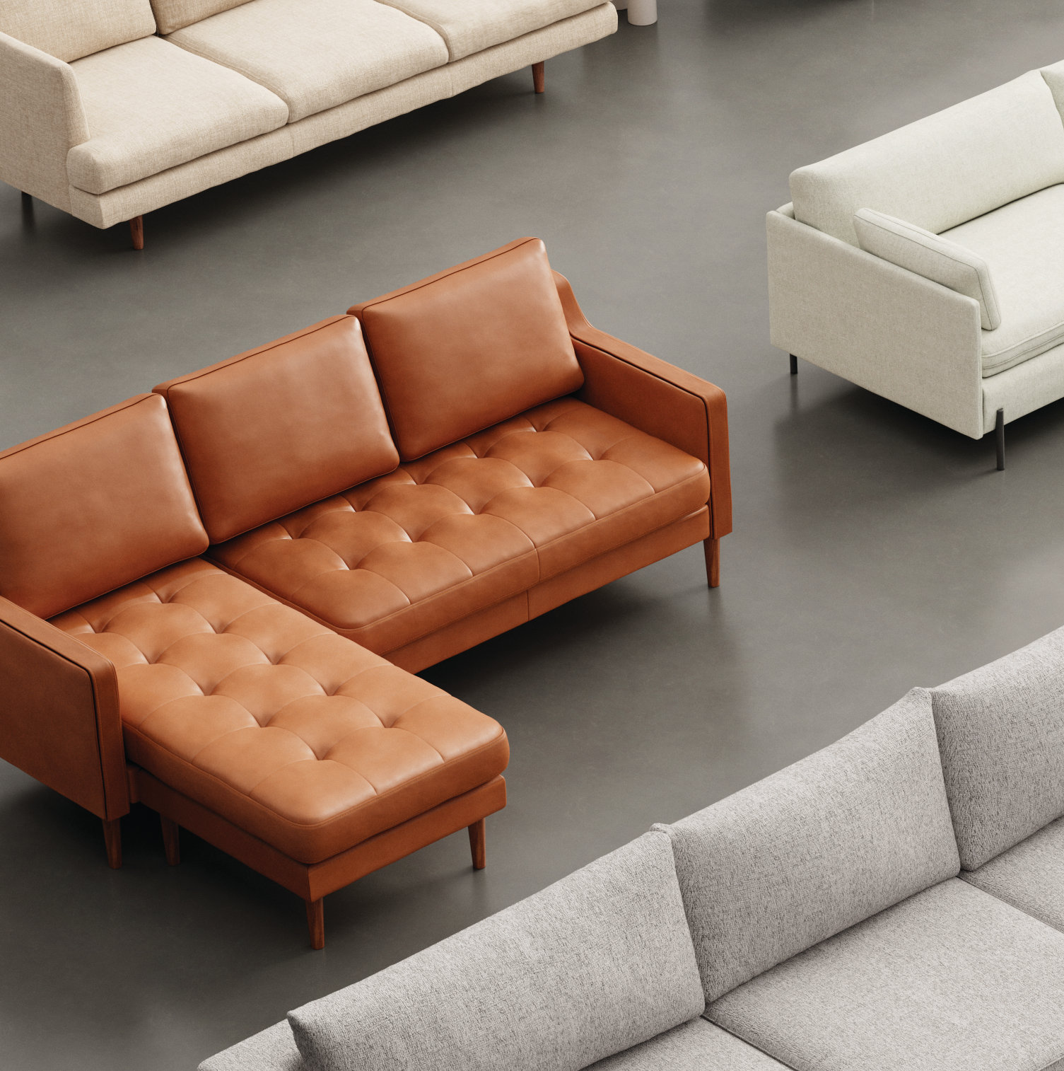 Daylen Top Grain Leather Sofa and Chaise, Saddle Genuine Leather 