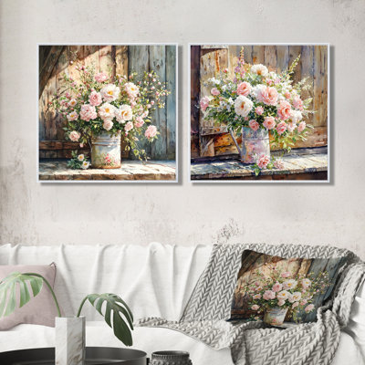 Bouquet de roses Summer Blush At The Barn I - Roses, décoration murale - art mural moderne 2 pièces