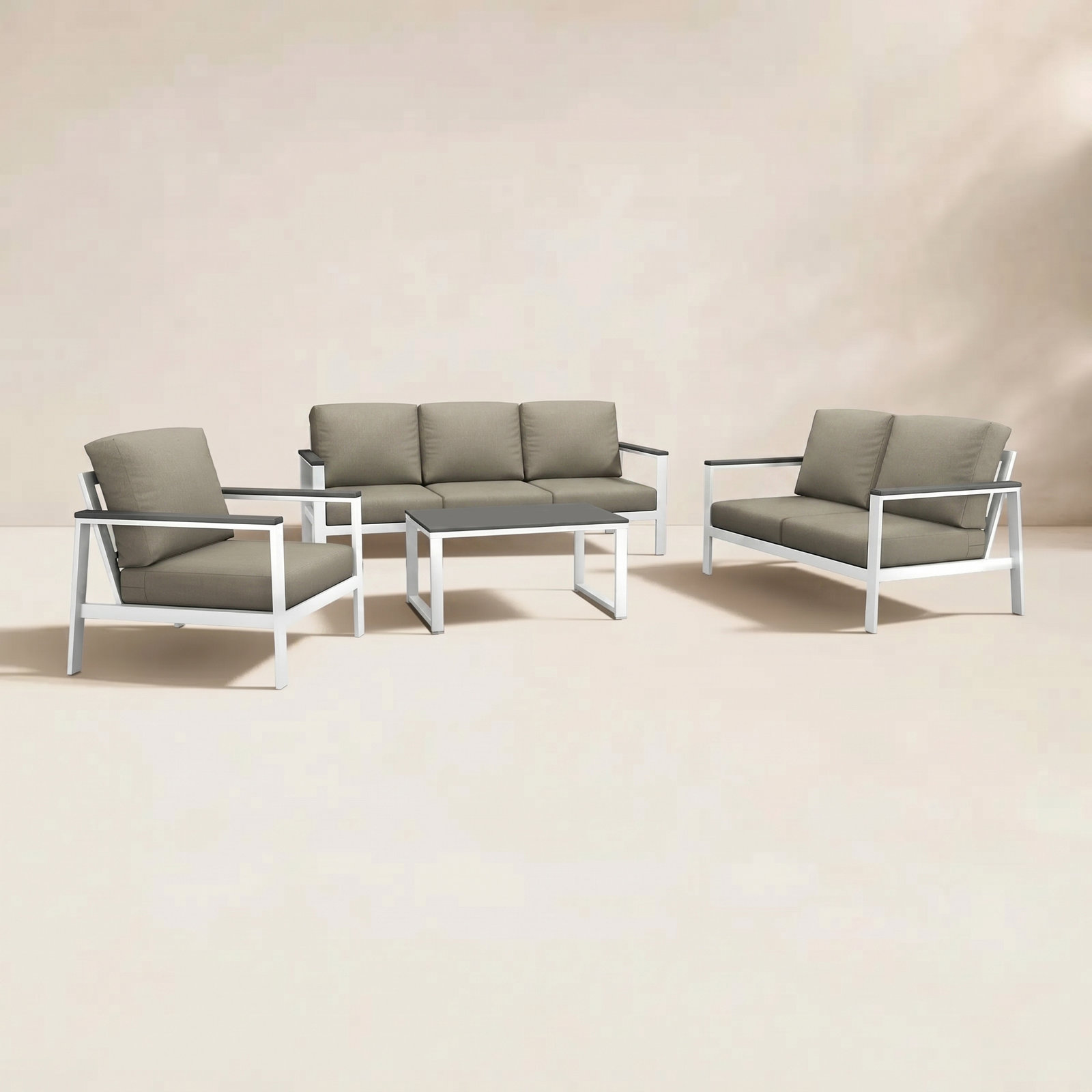 Ronquillo 4 Person Seating Group With Sunbrella Cushions, Gray, Spectrum Dove