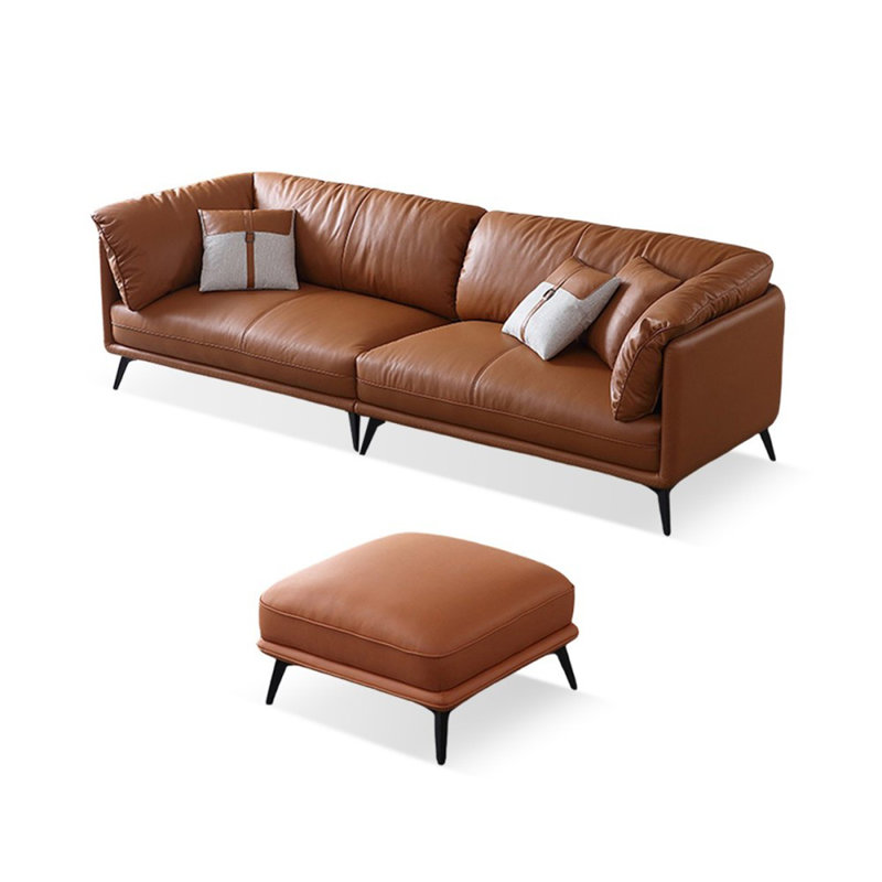 Canapé modulaire orange en cuir véritable, 33.46" H x 98.43" W x 37.4" D