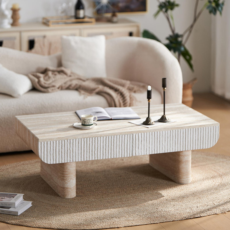 Table basse avec plateau en faux marbre, table basse moderne Mid-Century avec tiroir cannelé, table basse de salon, bureau