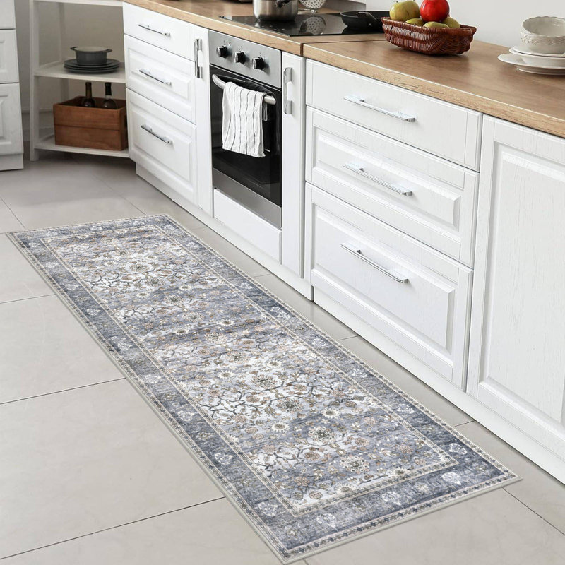 Area Rug Machine Washable Rug Oriental Indoor Rugs with Non-Slip Backing, Runner 2' x 6', Gray/Blue