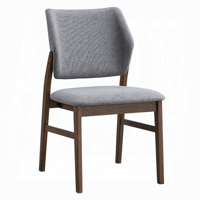 Nory Dining Side Chair Set Of 2, Gray Linen Seat And Back, Walnut Brown