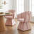 Upholstered Swivel Vanity Chair- Modern Accent Chair for Makeup Room, Pink-1716463749