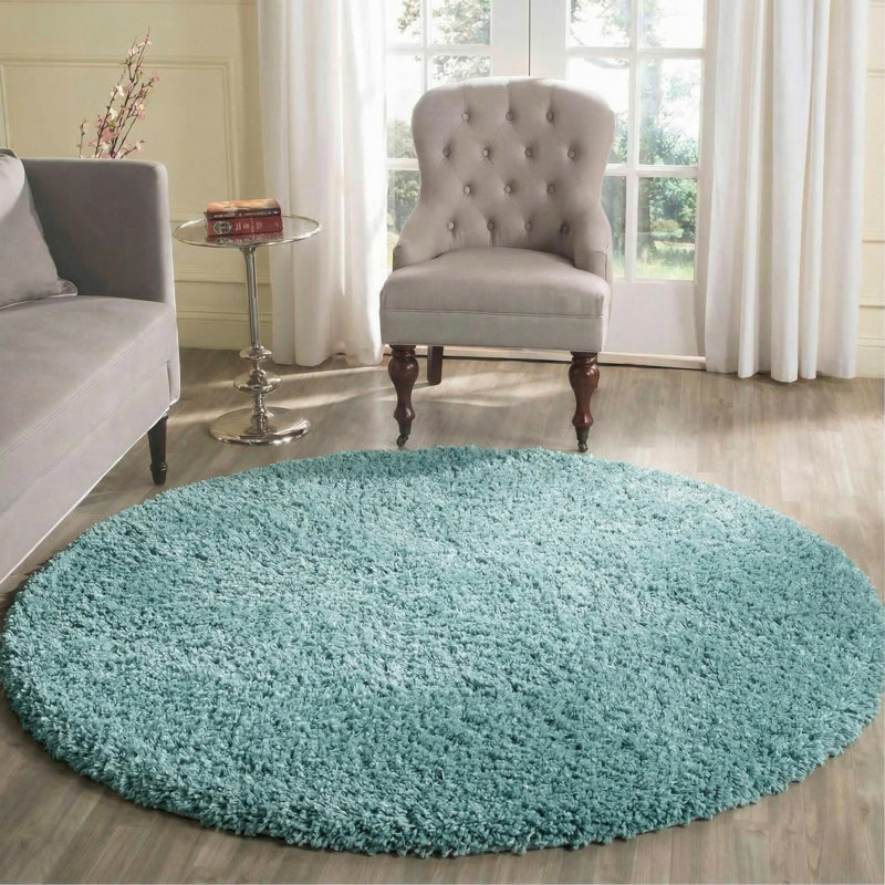 Esterly Shaggy Duck Egg Blue Rug, Round 120cm