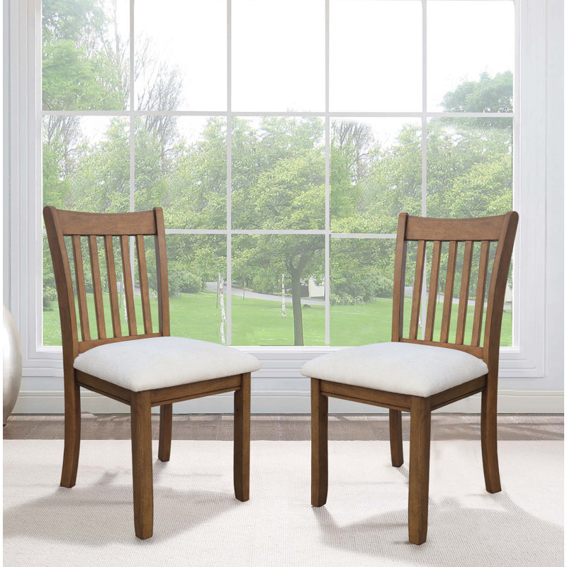 Kendall Rubberwood Dining Chairs with Cushioned Seats, Brown, White