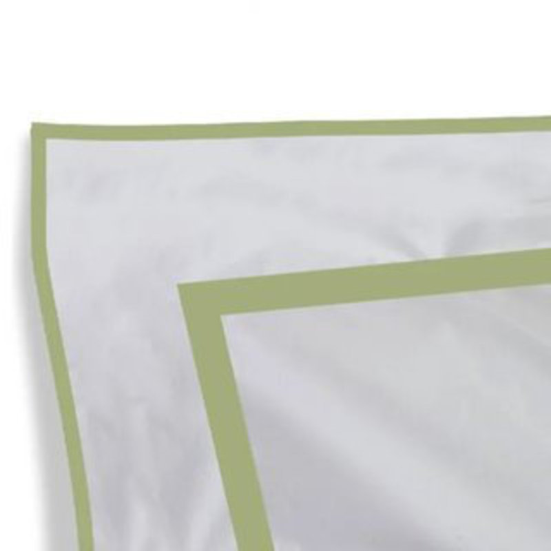 400TC Embroidery & Border Cotton Sateen Solid Pillow Sham, 20" H x 30" W, White/Sage Border