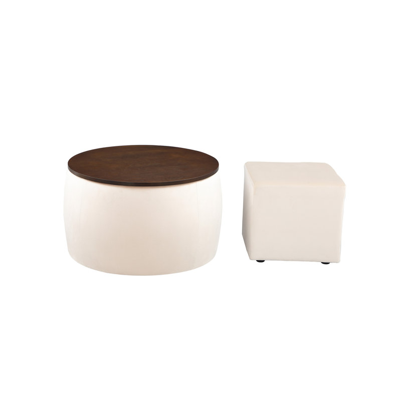 Ensemble de repose-pieds rond avec rangement, Beige