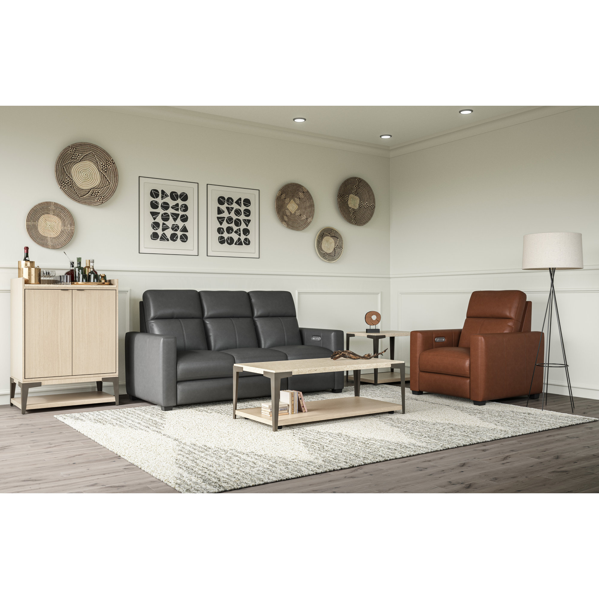 Broadway 34" Leather Power Club Recliner, Cinnamon Leather Match