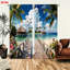 Rideaux de fenêtre à motif paysage de plage tropicale, ensemble de 2 pièces, vue sur l'océan, bungalow sur pilotis, palmiers, tissu imprimé paysage insulaire éclatant, panneaux doux et légers pour la décoration du salon et de la chambre à coucher.-359355681
