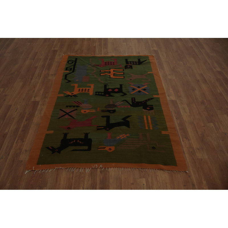 Tapis kilim fabriqué à la main avec des animaux vibrants 4 x 5